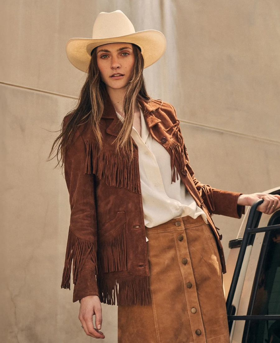 Sierra Sway Womens Lamb Suede Fringe Jacket
