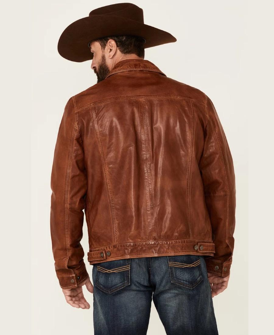 Tawny Mens Tan Leather Button Front Jacket
