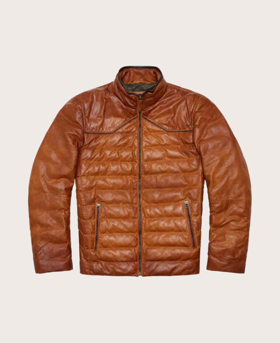 Texas Standard Mens Quilted Cognac Leather Jacket