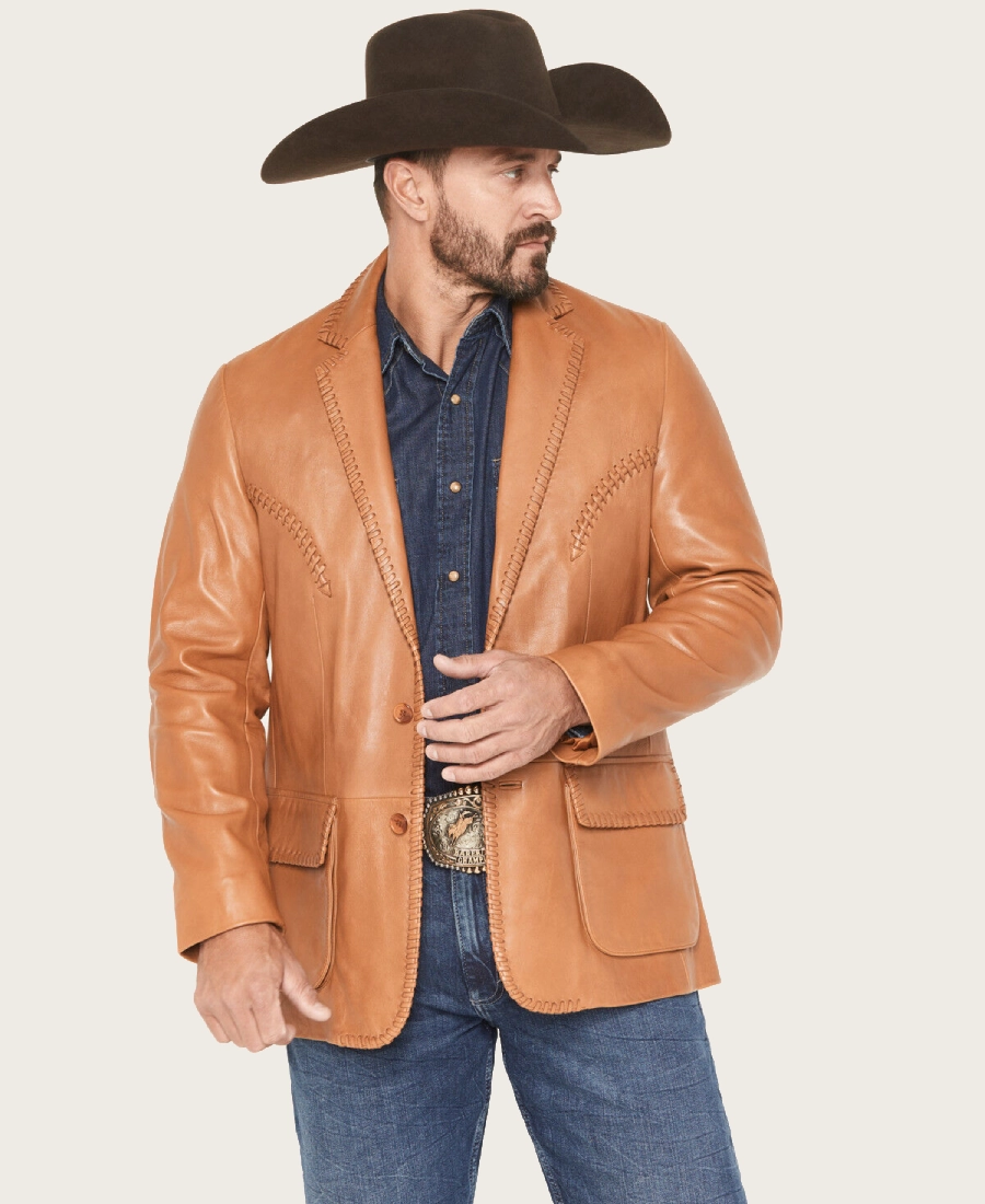 Drover Mens Western Whip Stitch Leather Blazer