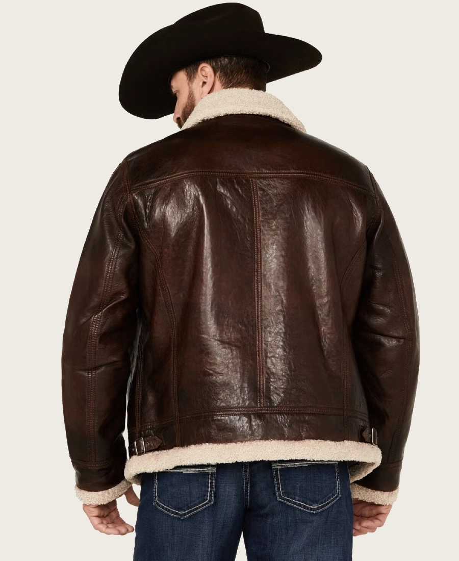 Outlaw Mens Sherpa Lined Dark Brown Jacket