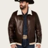 Outlaw Mens Sherpa Lined Dark Brown Leather Jacket