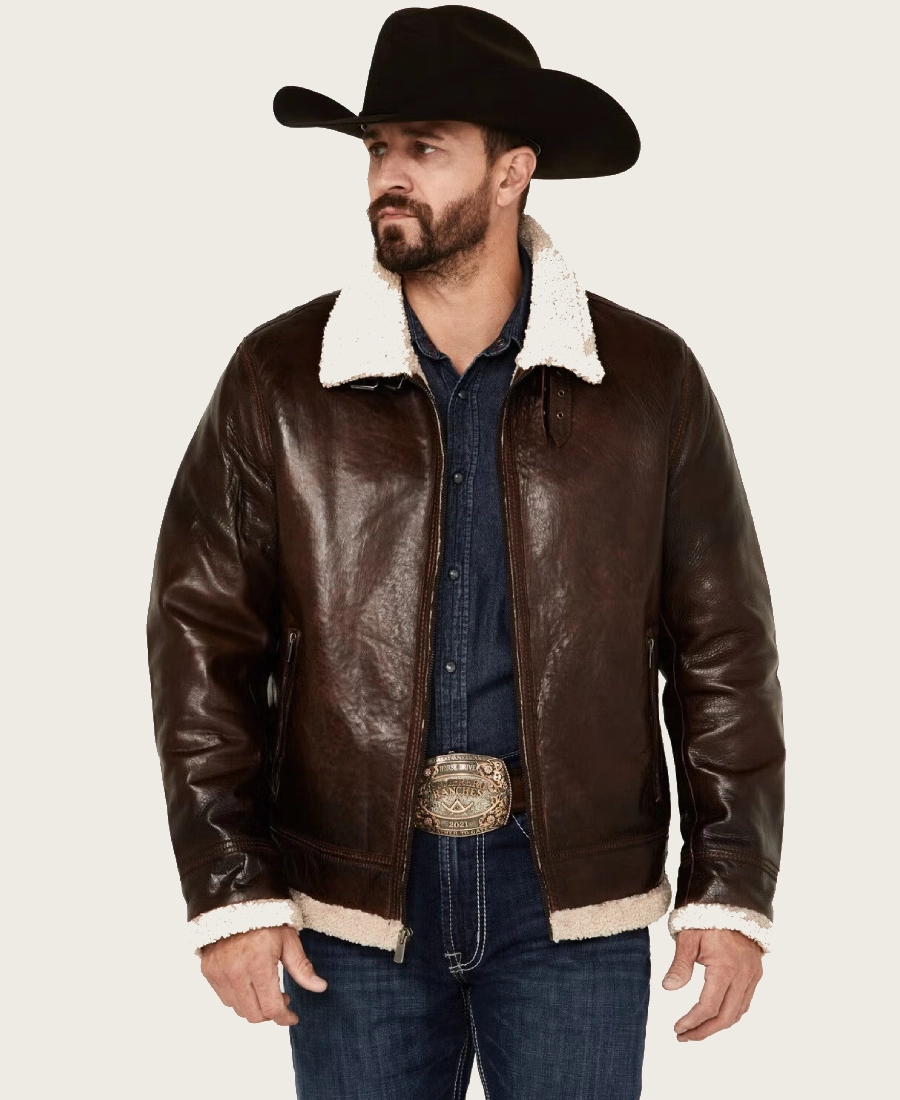 Outlaw Mens Sherpa Lined Dark Brown Leather Jacket