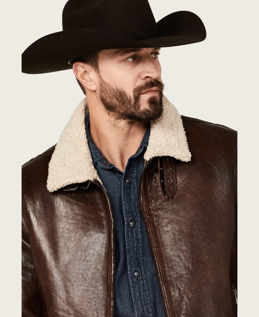 Outlaw Sherpa Lined Dark Brown Leather Jacket