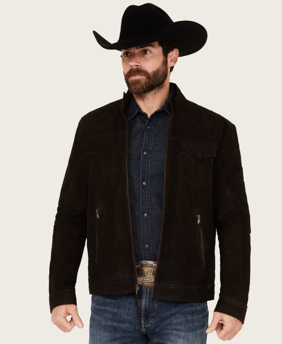 Outrider Mens Deep Espresso Suede Trucker Jacket