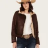 Sierra Midnight Womens Rugged Suede Shearling Lined Jacket