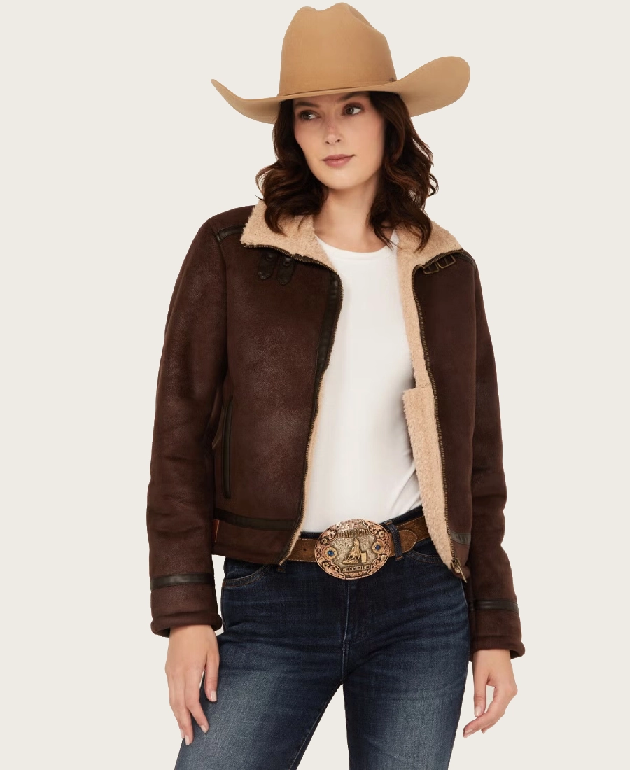 Sierra Midnight Womens Rugged Suede Shearling Lined Jacket